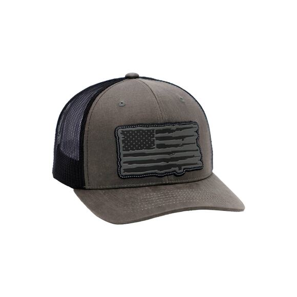 Rifle American Flag Oiled Faux Leather Trucker Hat:‎ Black - Picture 2 of 11